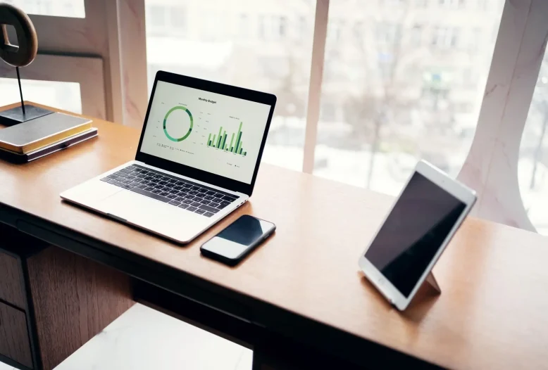 Workplace in the office, laptop on the table